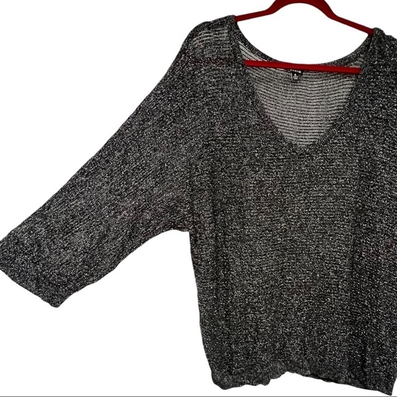 Torrid Black V Neck Metallic Shimmer Dolman Sleeve Top - Picture 3 of 10